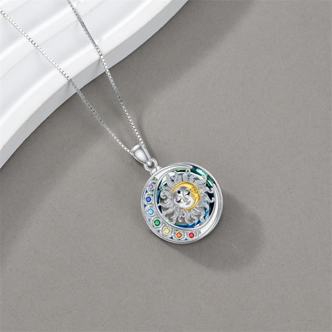 Sterling Silver Crystal Triple Moon Goddess Hamsa Hand Lotus Tree of Life Flower of Life Chakra Pendant Necklace