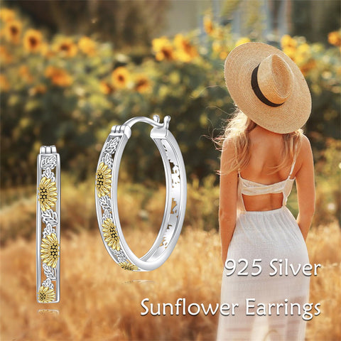 Sterling Silver Sunflower Hoops Earrings Small Huggie Earrings Jewelry Gift for Women