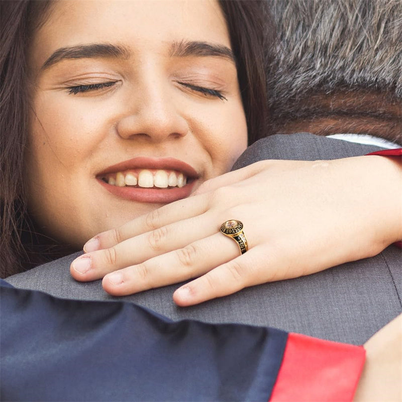 Copper Personalized Birthstone Engraved Graduation Rings for Her