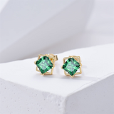 14K Solid Gold Princess Cut Emerald Stud Earrings,Yellow Real Gold Created Emerald Earrings with Push Backs,  Earrings Jewelry for Her Women Mom