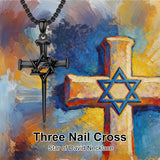 Sterling Silver Star Of David  Cross Pendant Necklace