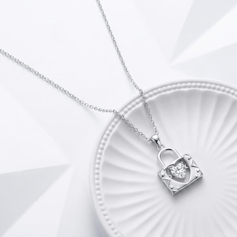 Sterling Silver Key Padlock Heart Key Lock Pendant Love Necklace Jewelry for Women Valentine's Day Birthday Gift