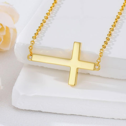 14K Gold Plated Cross Pendant Necklace for Women