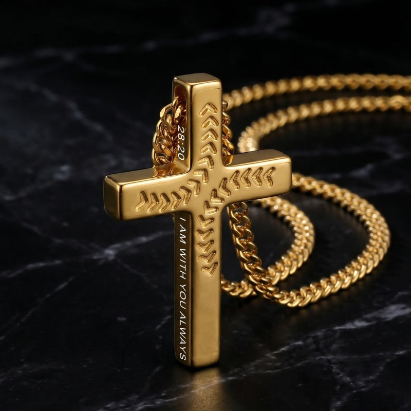 14K Gold Plated Soccer Football Basketball Baseball Cross  with Bible Verses Religious Pendant Necklace for Men