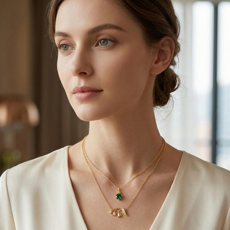 14K Gold Birthstone Birth Flower  Pendant Necklace Birthday Jewelry Gifts for Women