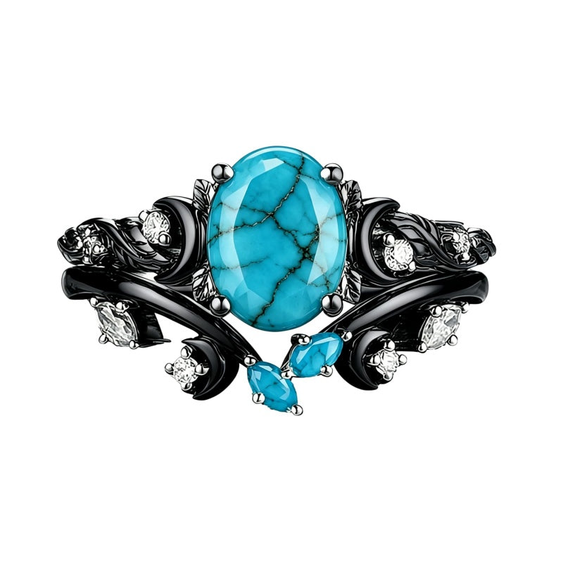 Sterling Silver Personalized Engraved 1-3CT Turquoise Engagement  Wedding Promise Ring Set for Her
