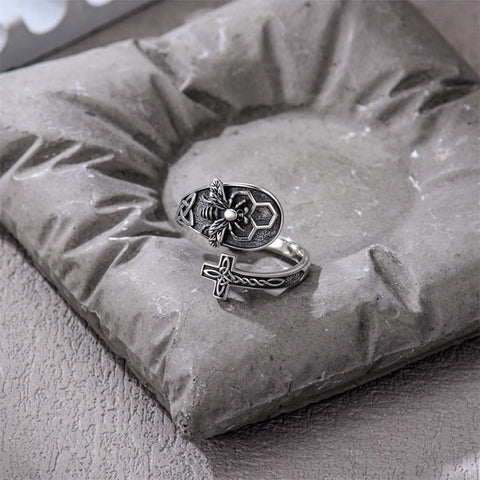 Sterling SilverJesus Cross Bee Cross  Dragonfly Cross Moonstone Sunflower Tree of Life Sunflower Adjustable Spoon Ring
