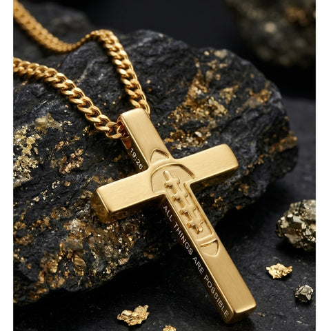 14K Gold Plated Soccer Football Basketball Baseball Cross  with Bible Verses Religious Pendant Necklace for Men