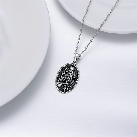 Sterling Silver Aztec Lion Cross Pendant Necklace