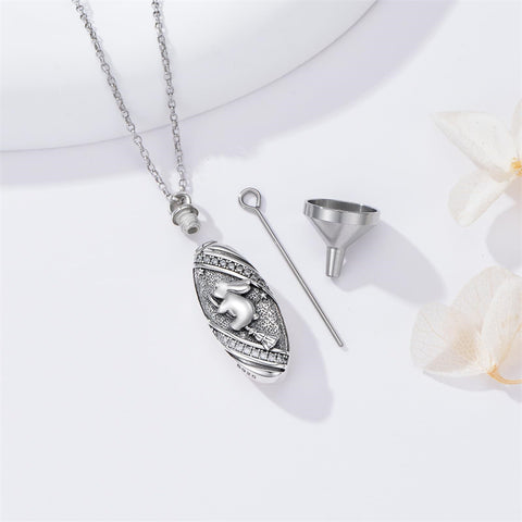 Sterling Silver Oval Paw Prints Dog FootPrints  Heart Rabbit Urn Necklace for Ashes Keepsake Jewelry for Women