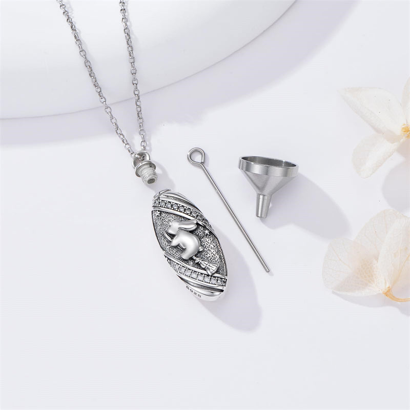 Sterling Silver Oval Paw Prints Dog FootPrints  Heart Rabbit Urn Necklace for Ashes Keepsake Jewelry for Women
