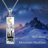 Sterling Silver Mountain Bear Pine Tree Sun Ocean Snowy Mountain Pendant Necklace