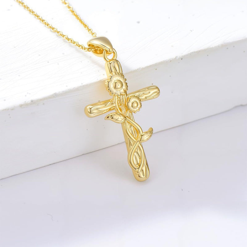 14K Gold Plated Cross Pendant Necklace for Women