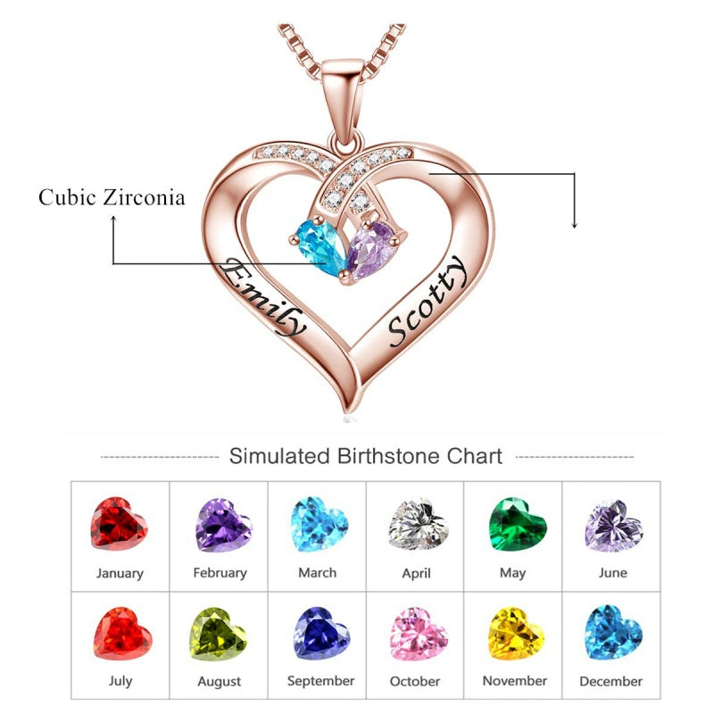14K Gold 2  Simulated Birthstone Personalized Engraved Pendant Necklace for Women
