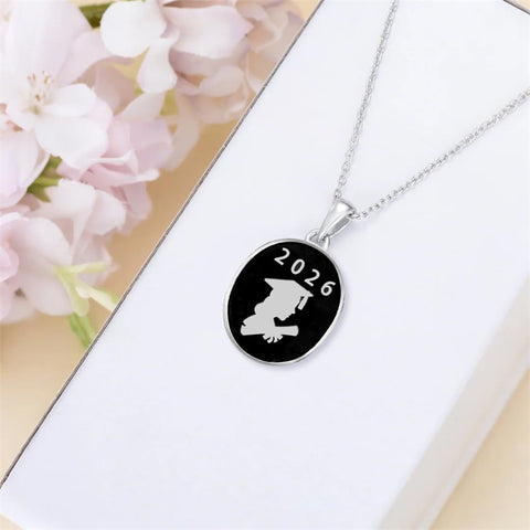 Sterling Silver Custom  Birthstone Engraved Class High School College Graduation Necklace