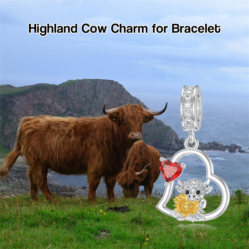 925 Sterling Silver Cubic Zircon Highland Cow Charm Beads