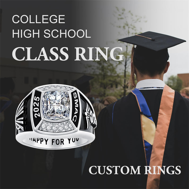 Sterling Silver Personalized Birthstone Engraved Class Ring Graduation ...