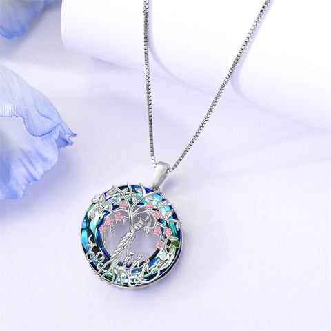 Sterling Silver Crystal Tree of Life Family Pendant Necklace for 1 to 5 Children