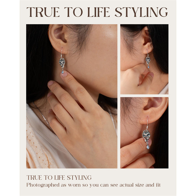 Sterling Silver Vintage Moonstone Turquoise Lotus Tree of Life Hummingbird Butterfly Drop Earrings