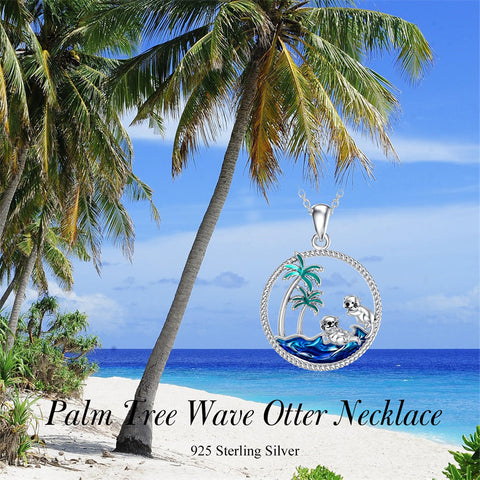Sterling Silver Palm Tree Otter Turtle Pendant Necklace Gift For Women Girls