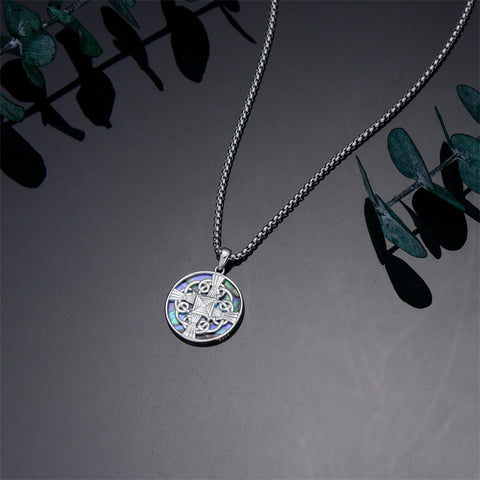 Sterling Silver Moss Agate Abalone Shell St Brigid’s Cross Christian Protection Pendant Necklace