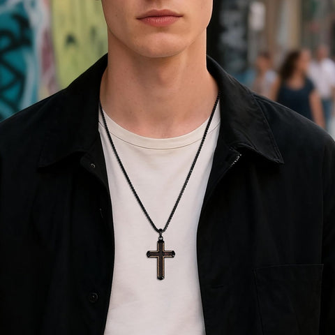 14K Gold Plated Wooden Cross Necklace Jewelry Gift for Him