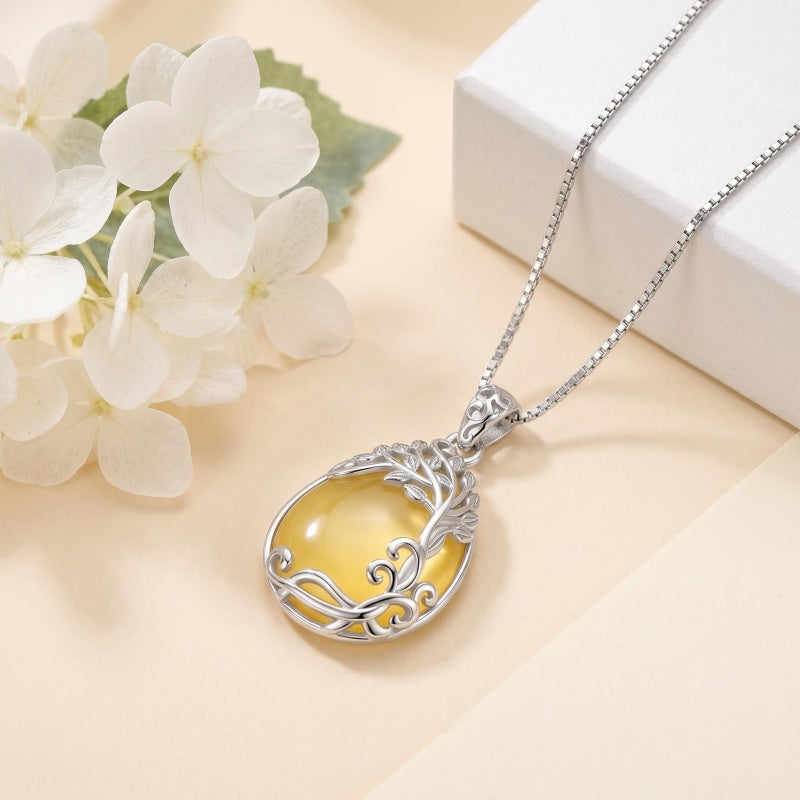 14K Gold Plated Teardrop Tree of Life Necklace for Women
