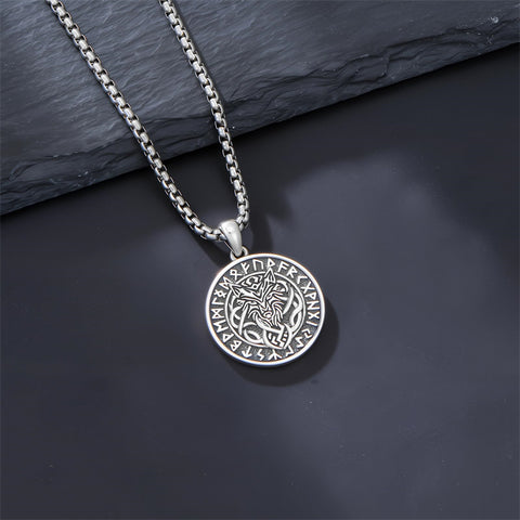 Sterling Silver Viking Raven Bear Odin Wolf Pendant Necklace for Men