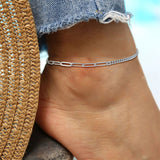 925 Sterling Silver Ankle Bracelet Paperclip Anklets for Women Beach Jewelry