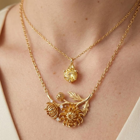 14K Gold Birthstone Birth Flower  Pendant Necklace Birthday Jewelry Gifts for Women