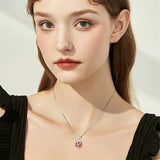Sterling Silver Birthstone Heart Rose Pendant Necklace With Engraved