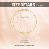 Real 14k Gold Natural Diamond Moon Bracelet for Women, 14 Karat Gold Jewelry Gifts for Her, (0.1ct, 6.8-8.4 Inch)