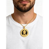 14K Gold Plated Black Onyx Patron Saint Medal Religious Amulet Pendant Necklace for Men
