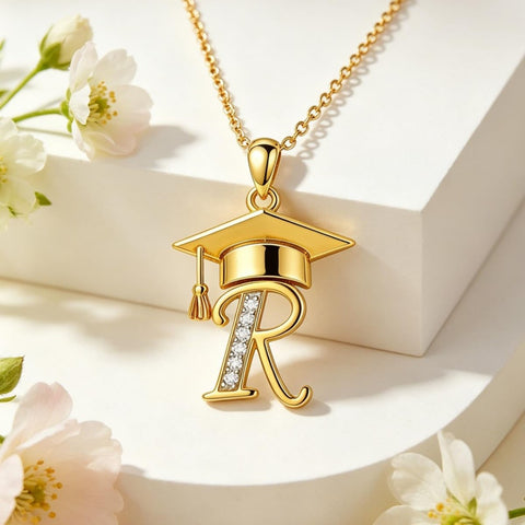 Initial  Graduation 14K Gold Plated Inspiring Grad Pendant Necklace Graduations Jewelry Gifts
