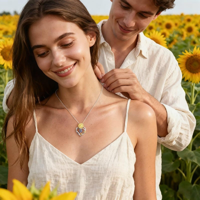 14K Gold Plated Birthstone Sunflower Pendant Necklace Anniversary Birthday Gifts for Women