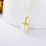 14K Real Gold Pearl Pendant Necklace for Women,Solid Gold 9 MM Freshwater Pearl Necklaces Anniversary Birthday Jewelry Present for Women