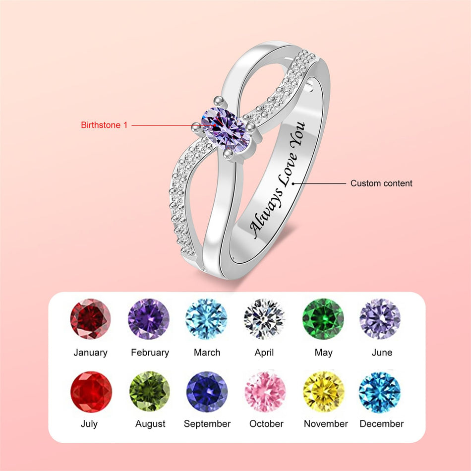 Copper Sterling Silver Personalized 1-6 Simulated Birthstones  Infinity Family Ring for Women