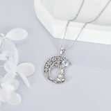 Sterling Silver Moonstone Tree of Life Wolf Cat Fox Rabbit Monkey Pendant Necklace Gift for  Birthday Christmas