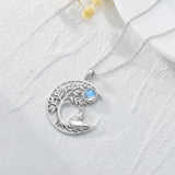 Sterling Silver Moonstone Tree of Life Wolf Cat Fox Rabbit Monkey Pendant Necklace Gift for  Birthday Christmas