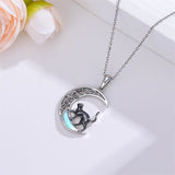 Sterling Silver Moonstone Wolf Cat Koala  Lion Moon Pendant Necklace