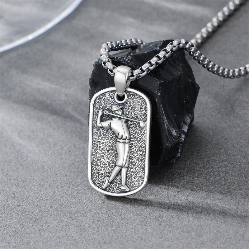 Sterling Silver Dog Tag Baseball Basketball Softball Soccer Pendant Necklace for Men