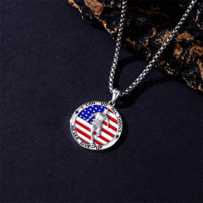 Sterling Silver American Flag Baseball  Basketball Boxing Football Golf Sports Pendant Necklace