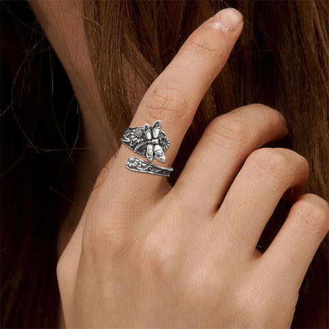 Sterling Silver White Turquoise Dragonfly Spoon Ring and Dragonfly Sunflower Stud Earrings