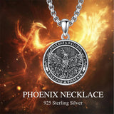 Sterling Silver Phoenix Rising Pendant Necklace NA/AA Sobriety Jewelry