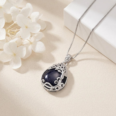 14K Gold Plated Teardrop Tree of Life Necklace for Women