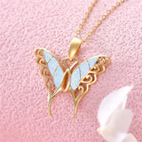 14K Real Gold Butterfly Necklace with Blue Opal Yellow Gold Butterfly Pendant Necklace Jewelry Gifts for Women