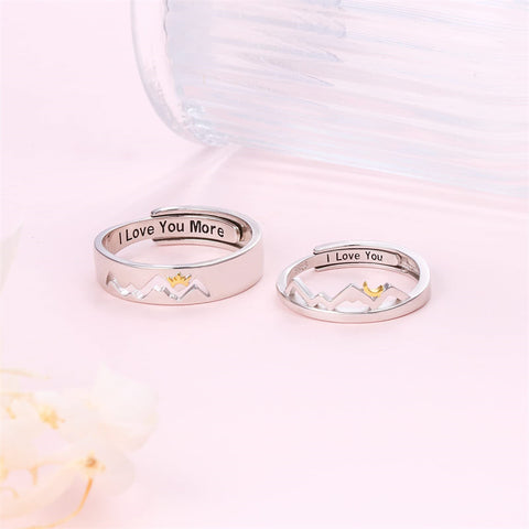Sterling Silver Adjustable Mountain Couple Rings Set