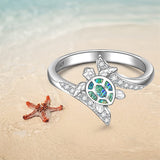 Turtle Ring Sea Turtle Abalone Shell Ocean Wave Rings for Women Sterling Silver Animal Good Luck Mothers Day Gifts