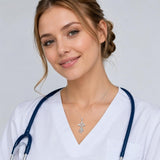 14K Gold Plated  Birthstone Stethoscope Cross Necklace Graduation Gifts for Women RN