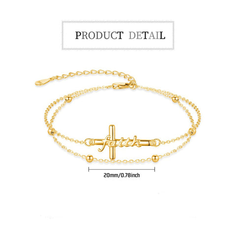 14K Gold Plated  Faith Cross Religious  Double Layered Anklet